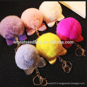 Bonne qualité belle douce arc pom fur ball keychain